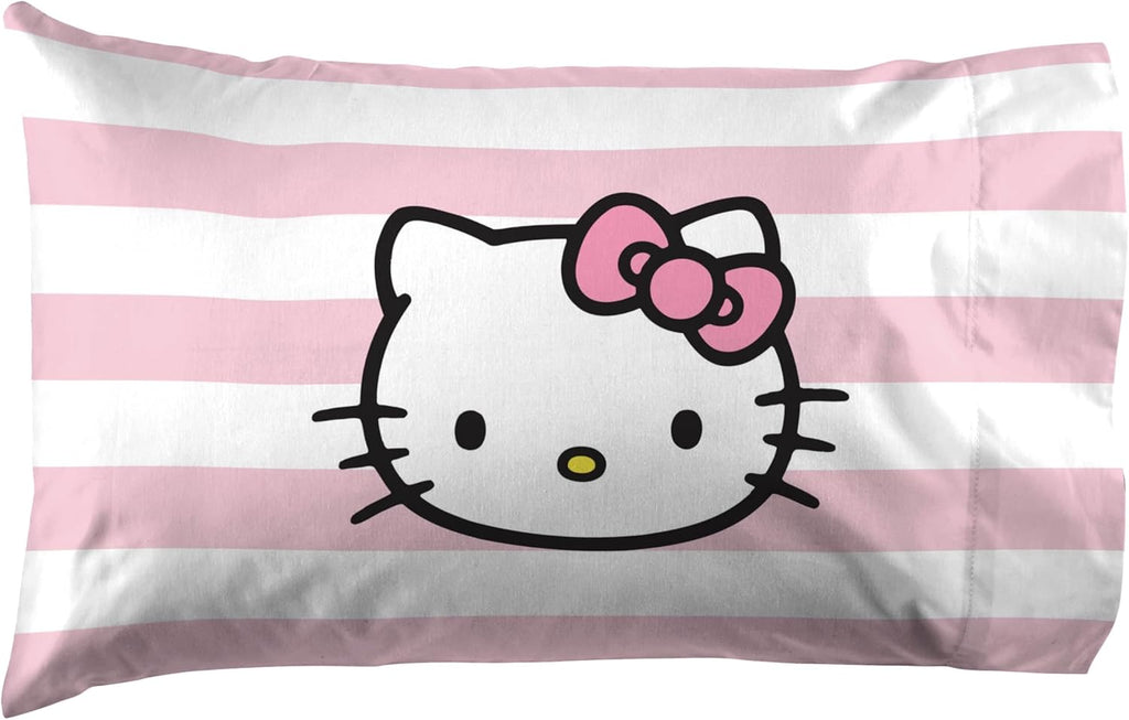 Jay Franco Sheet Set with Fitted, Flat Sheets & Pillow Cover - Ultra-Soft Bedding with Pillowcase for Room Decor, Multi - Hello Kitty, 3 Piece Twin