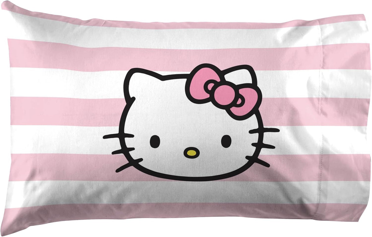 Jay Franco Sheet Set with Fitted, Flat Sheets & Pillow Cover - Ultra-Soft Bedding with Pillowcase for Room Decor, Multi - Hello Kitty, 3 Piece Twin
