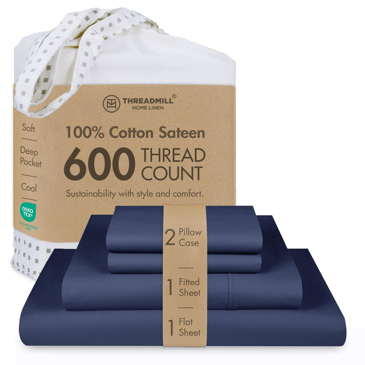 Threadmill 600 Thread Count Cotton Queen Sheet Set, Sateen, Dark Grey