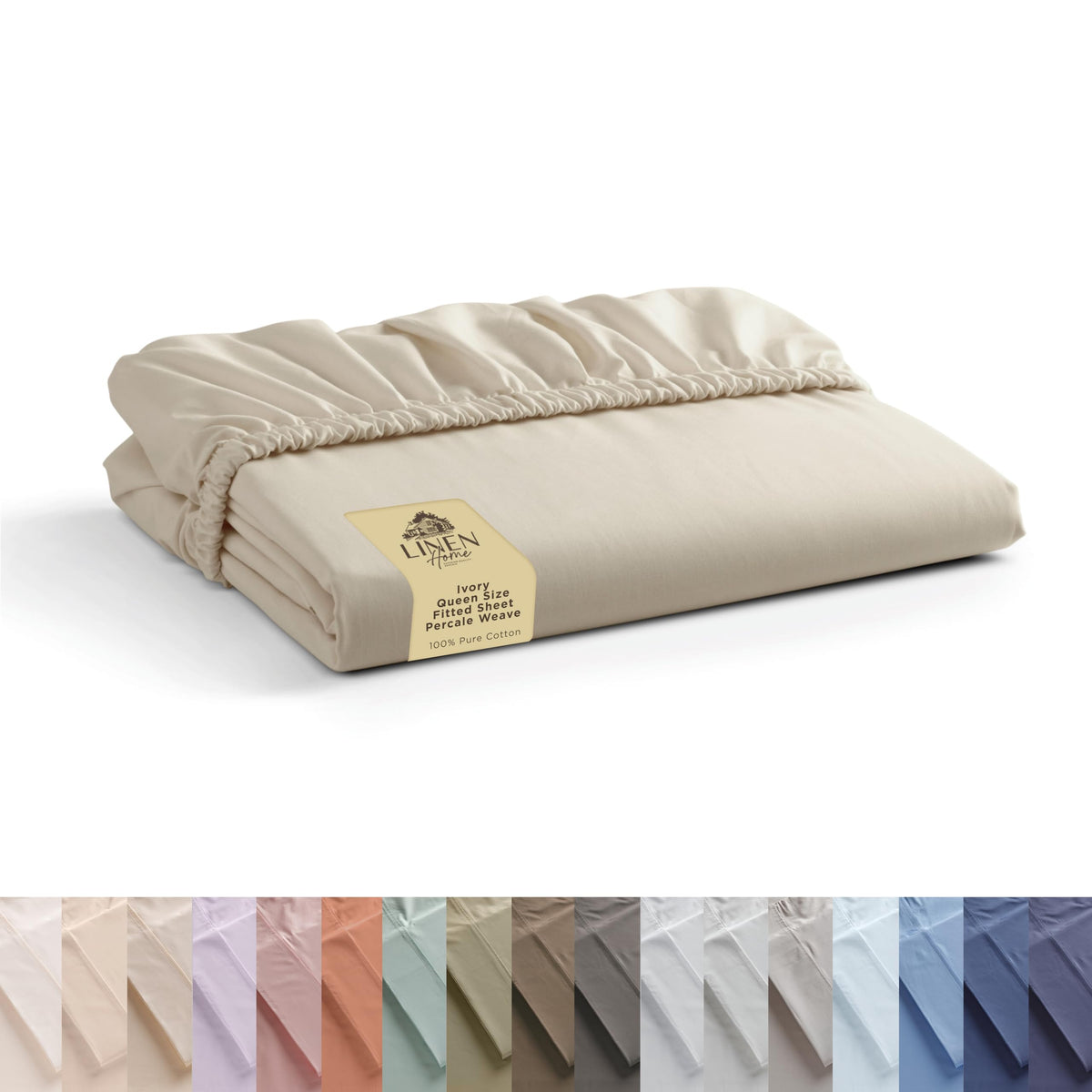 Linen Home Queen Size Fitted Sheet only 100% Cotton Percale, White