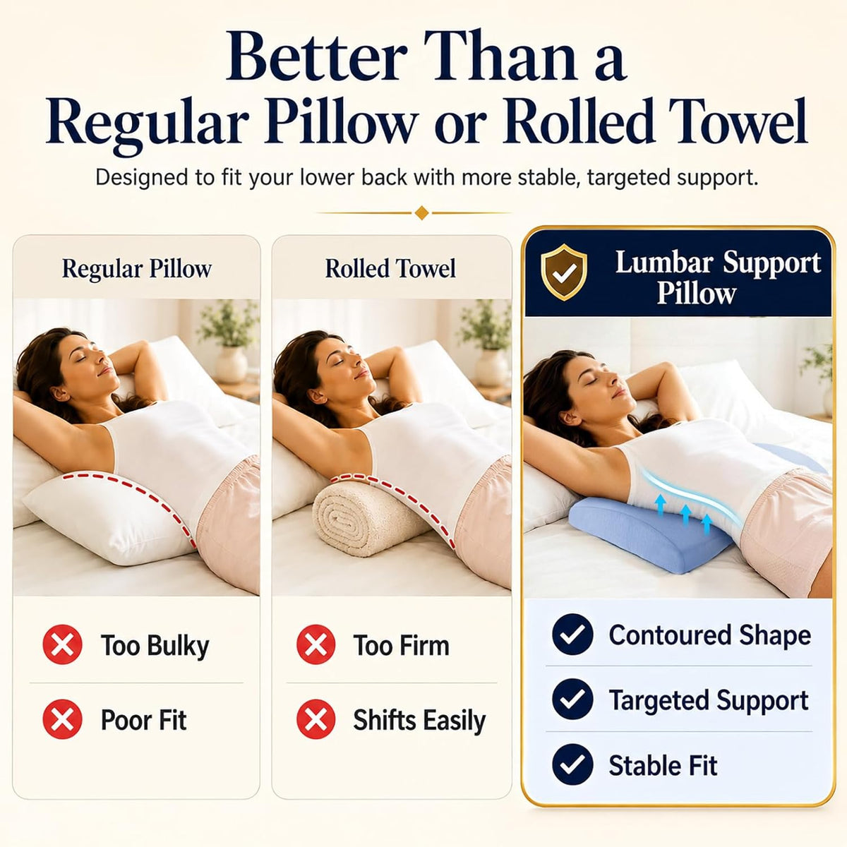 vamorry Lumbar Pillow for Sleeping, Lumbar Support Pillow for Bed for Back Pain Relief, Memory Foam Lower Back Pillow for Bed, Back Support Pillow for Side & Back Sleepers, Washable Cover