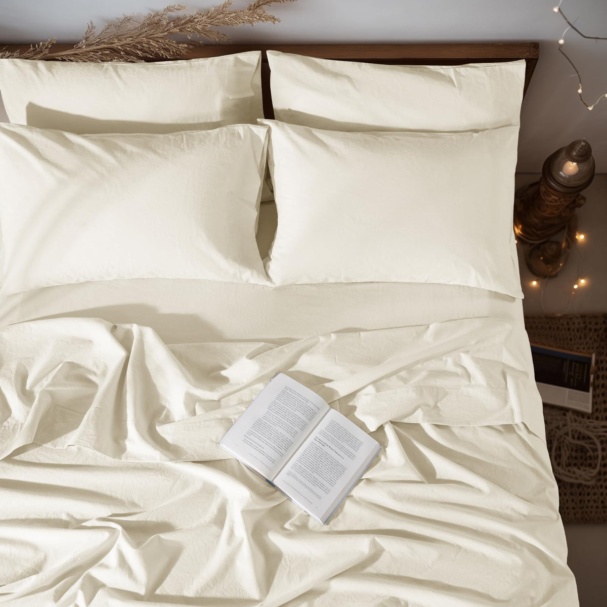 LBRO2M 100% French Pure Linen Sheet Set 4Pcs, 16" Deep Pocket Queen Size