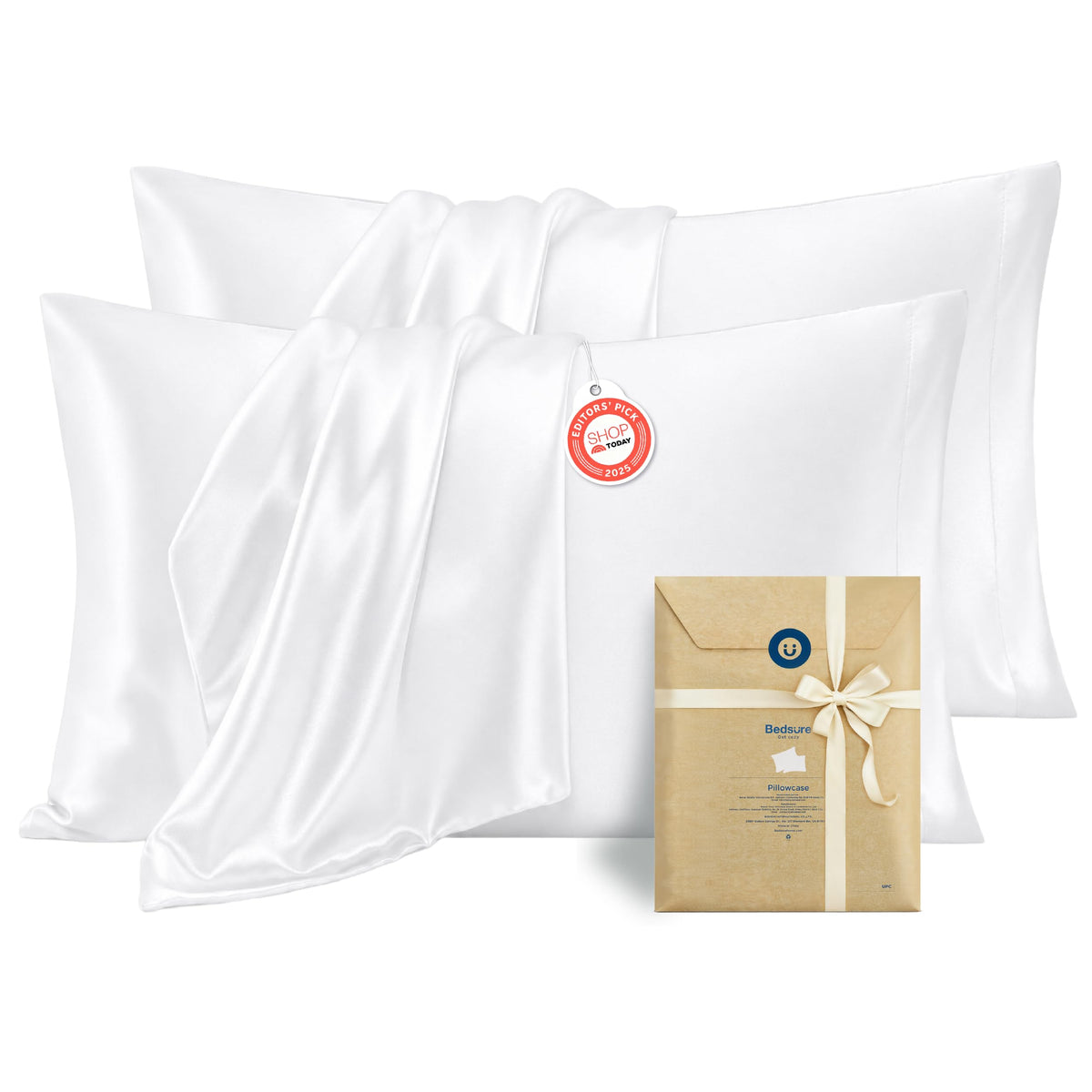 Bedsure Satin Pillowcases Queen Set of 2, Similar to Silk Pillow Cases Grey