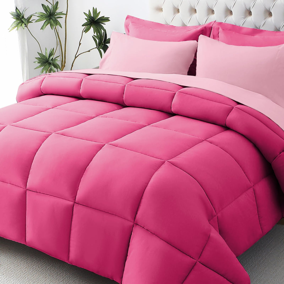 JOLLYVOGUE Queen Comforter Set, Ultra-Soft Bed in a Bag Queen Size 7 Pieces, Oeko-TEX Certified Bedding Set with Down Alternative Comforter, Sheets, Pillowcases & Shams, Black