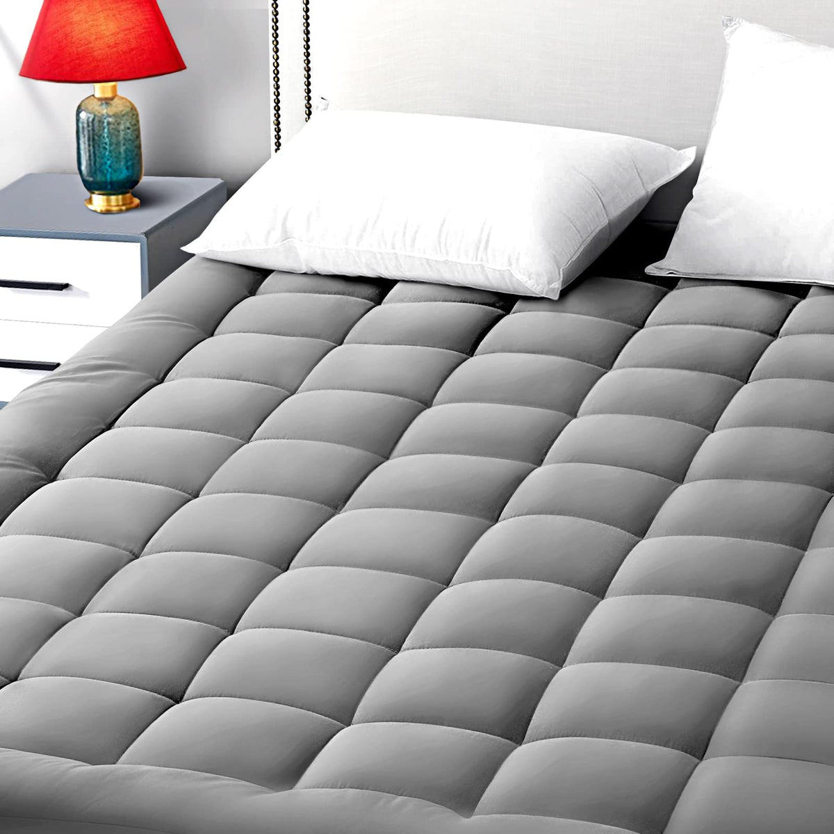 EASELAND Queen Size Mattress Pad Cotton Pillow Top Mattress Topper White