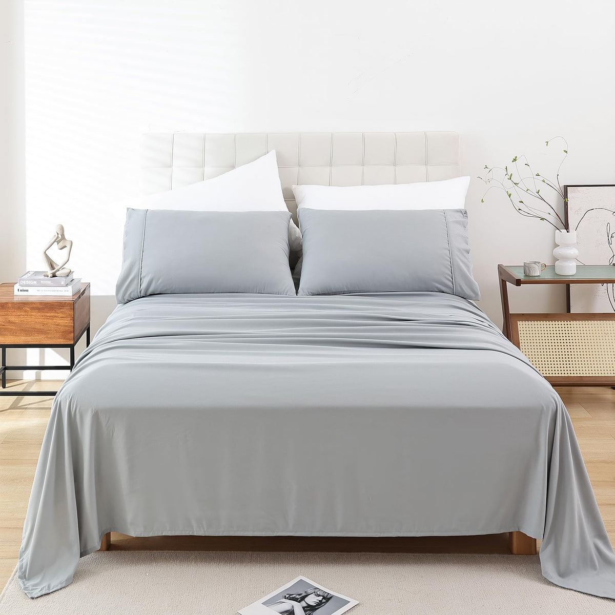 Queen Size Sheet Set, 4 Piece Soft Bed Sheets, Deep Pockets