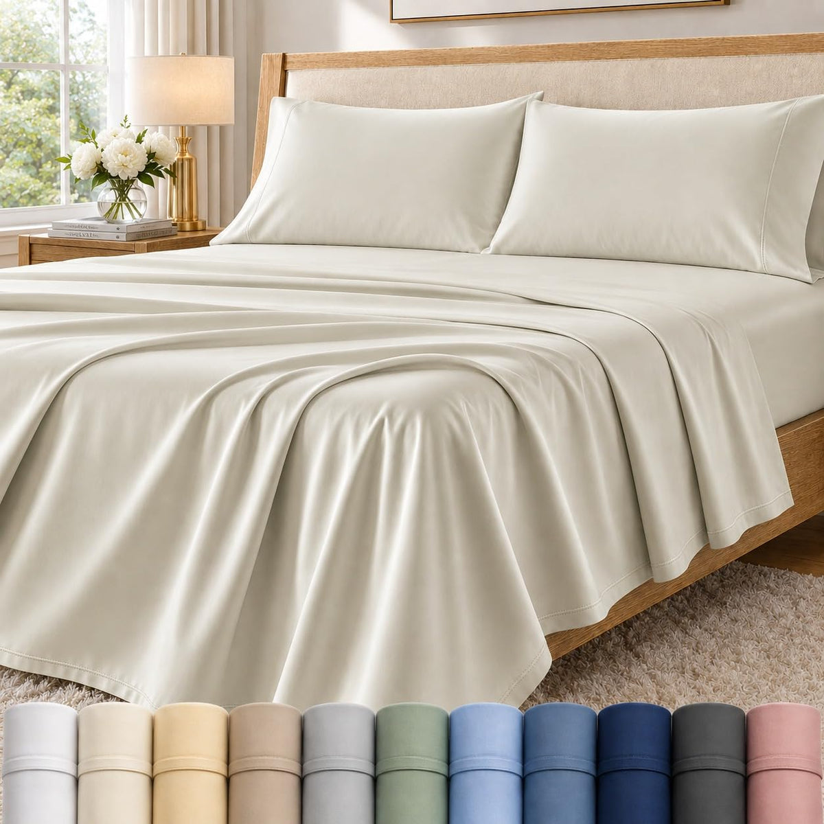 Queen Sheet Set, 400 Thread Count Bed Sheets Queen Size Set - French Blue