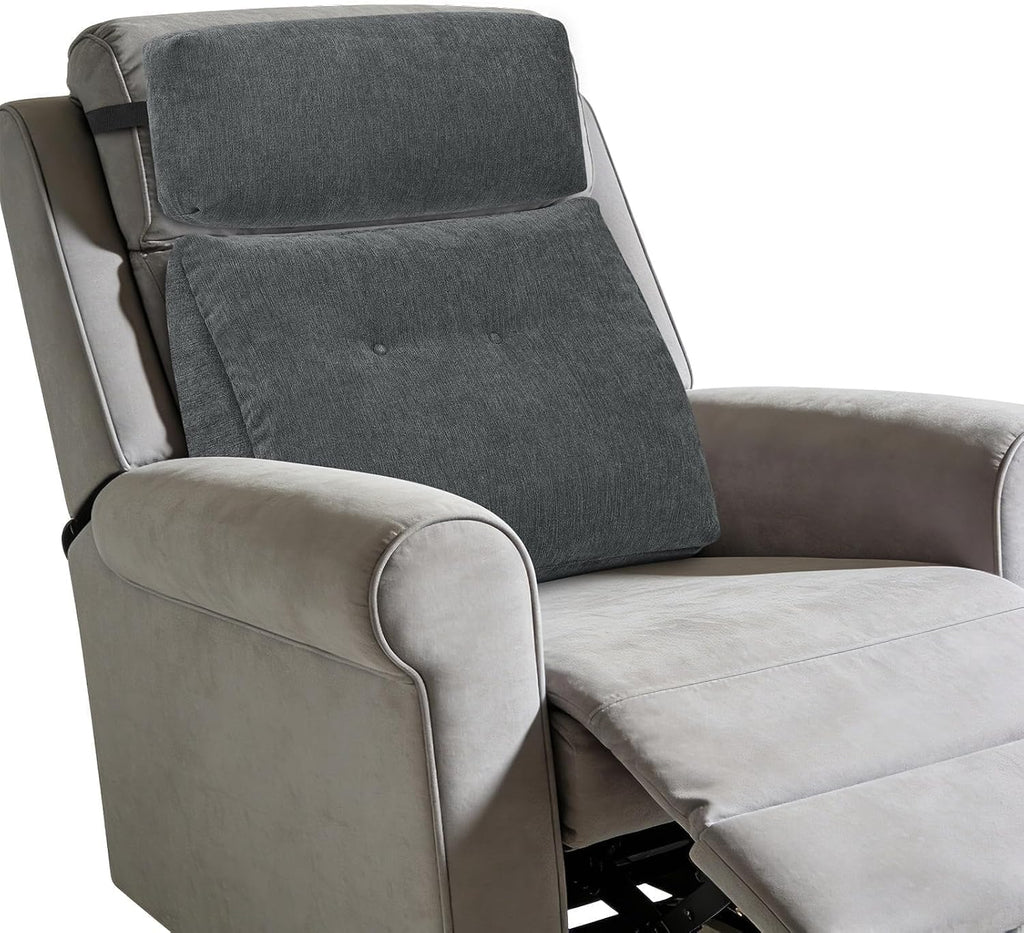 Lumbar Support Pillow for Recliner Chair with Headrest, Dual-Layer Large Back Pillow for Deep Couch & Sofa, Memory Foam Lower Back Support Cushion Set for Sciatica Relief Dark Grey
