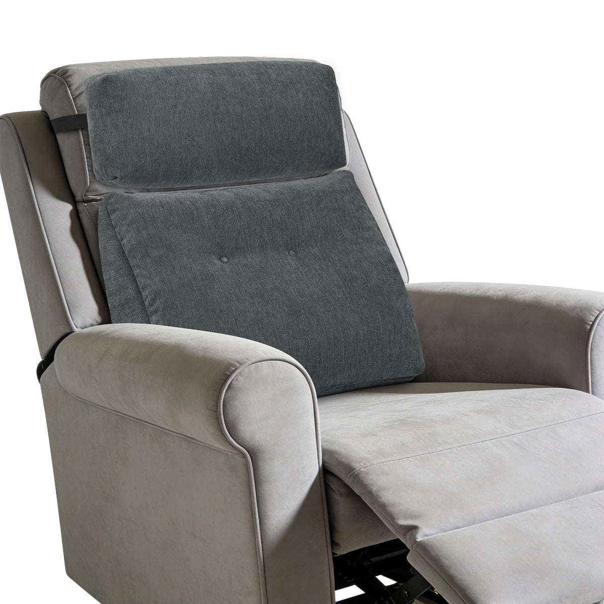 Lumbar Support Pillow for Recliner Chair with Headrest, Dual-Layer Large Back Pillow for Deep Couch & Sofa, Memory Foam Lower Back Support Cushion Set for Sciatica Relief Dark Grey