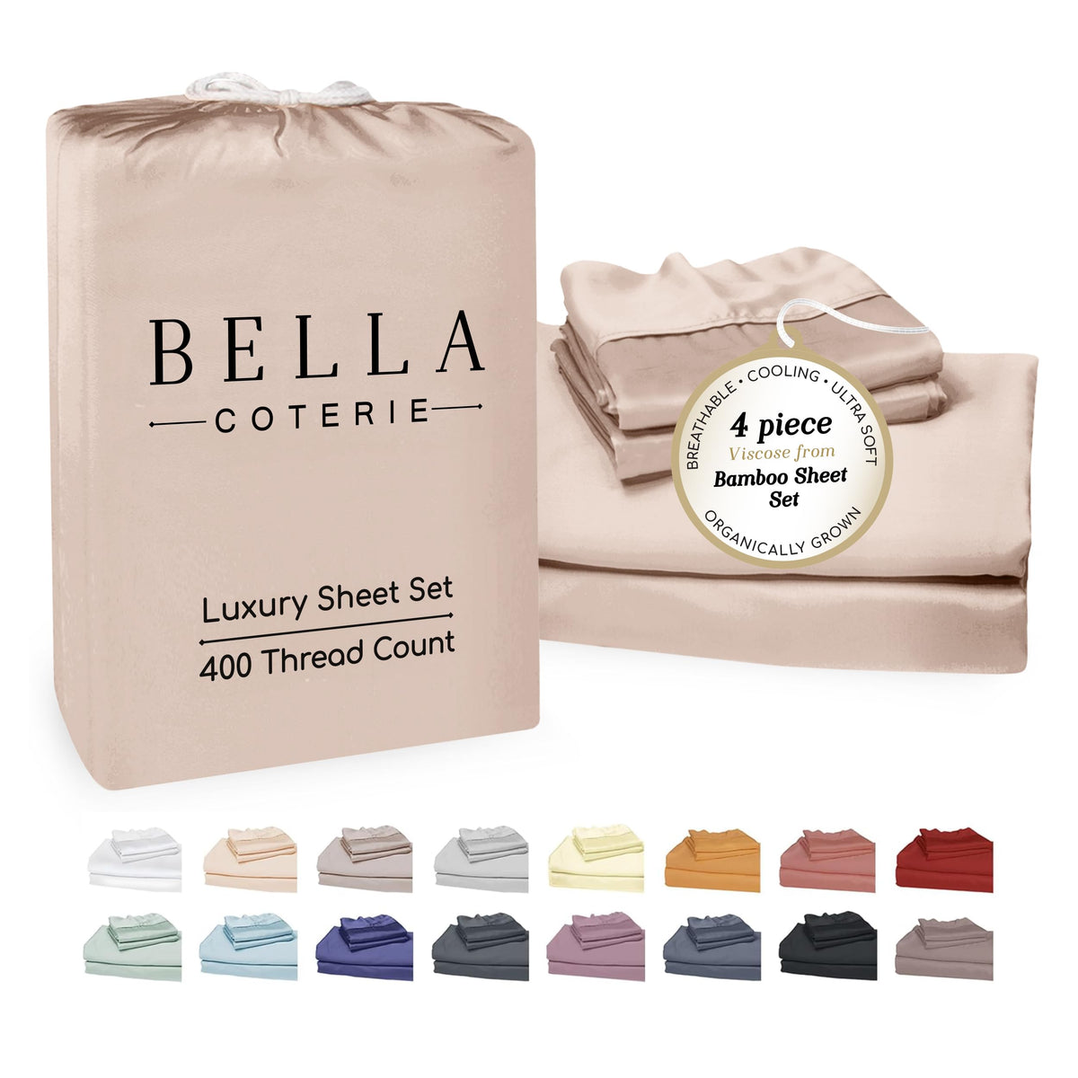 Bella Coterie Luxury Bamboo Viscose Queen Size Sheet Set