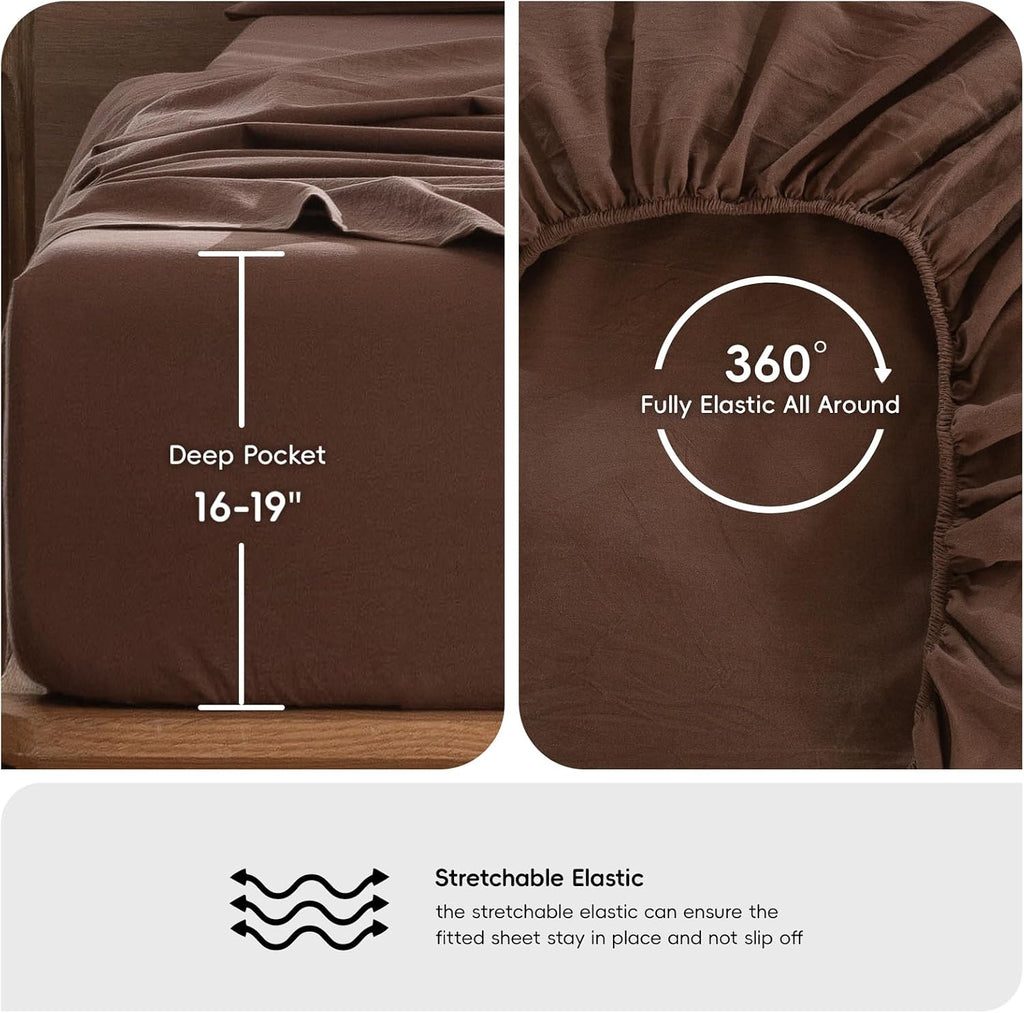 MooMee Sheet Set 100% Washed Cotton Lived-in Extra Deep Pocket King