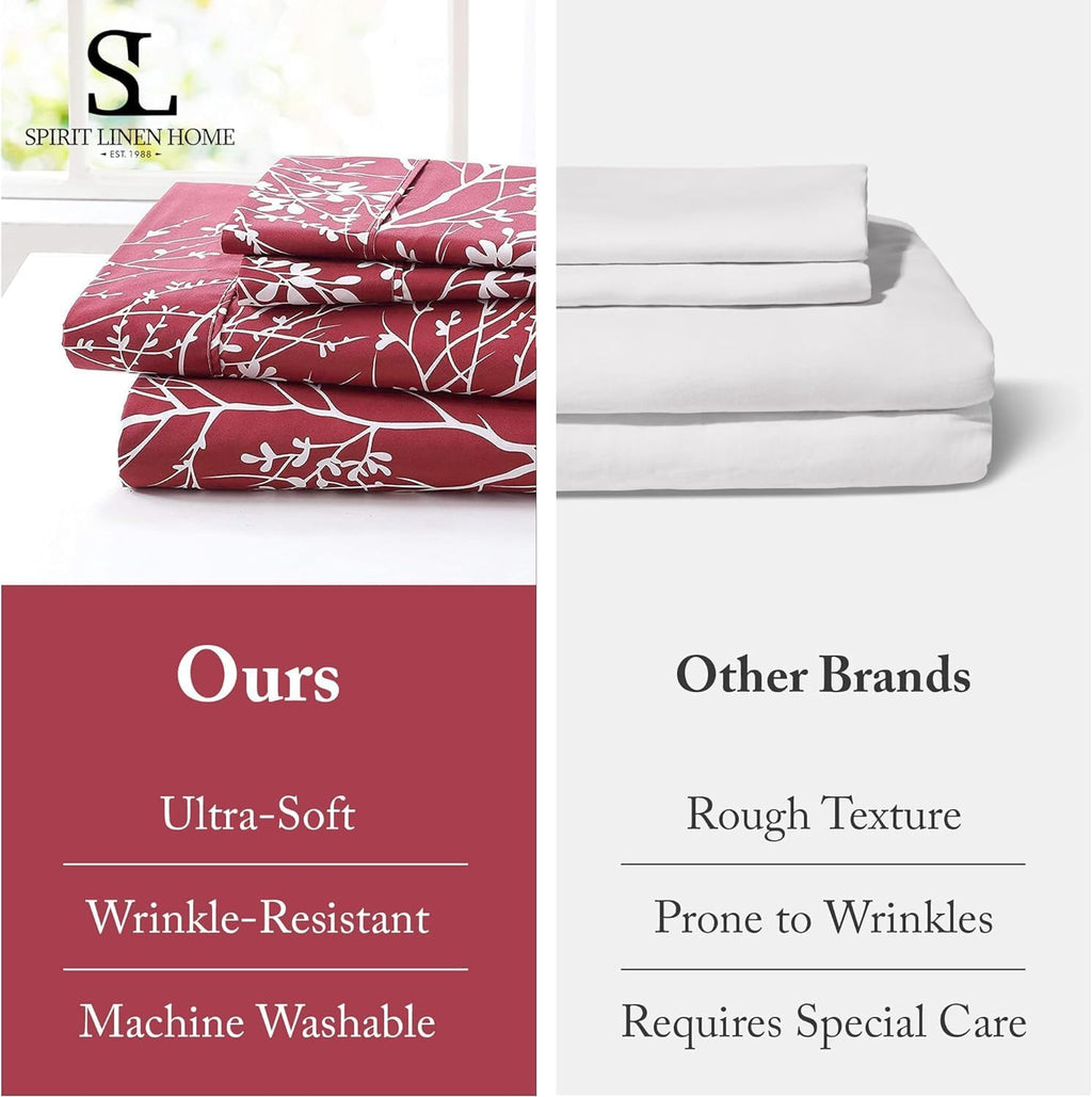 Home 4-Piece Elegant Soft Bed Sheet Set - King, Hunter/White
