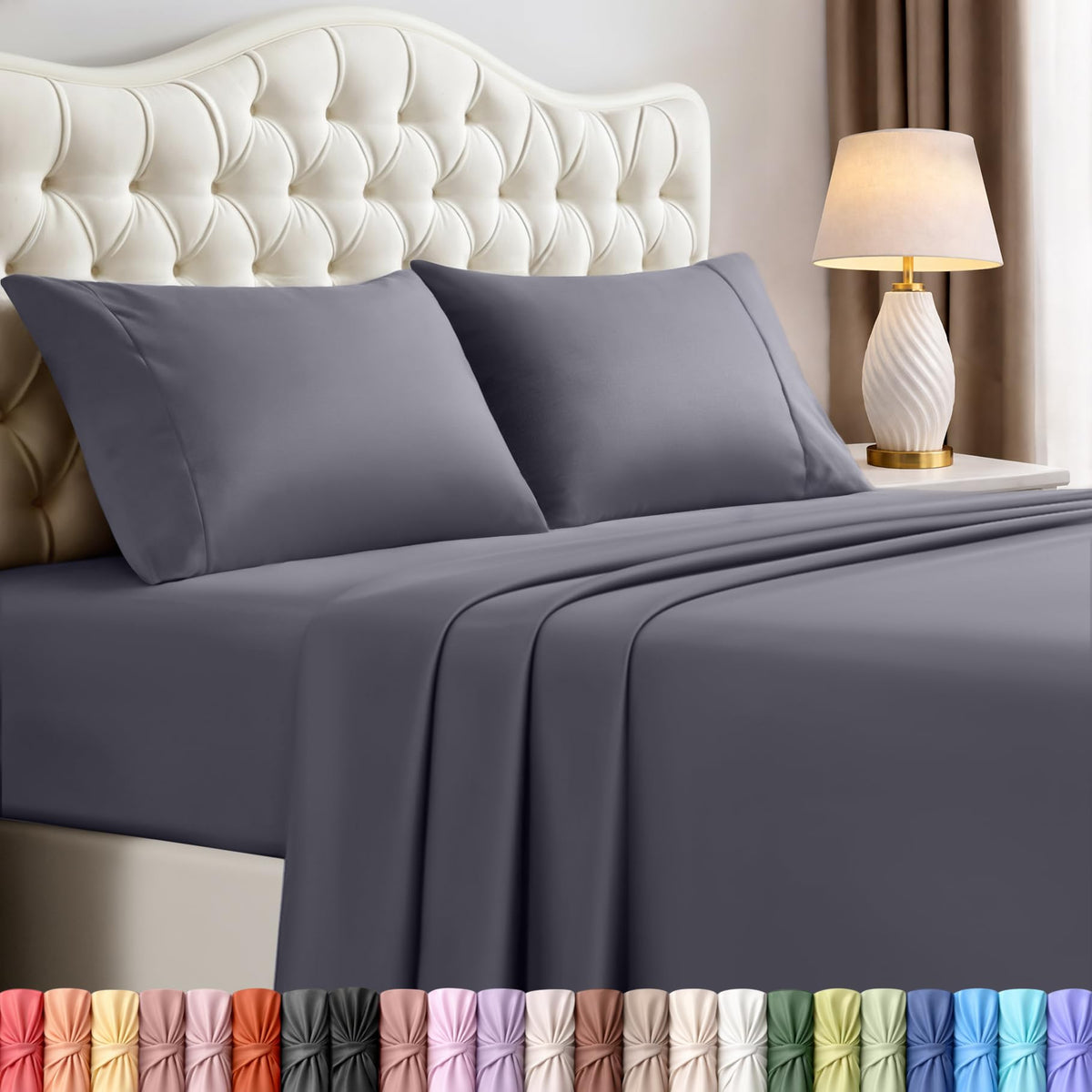 Queen Sheets Set, 4 Pieces 16" Deep Pocket Hotel Luxury Bed Sheets, Brown