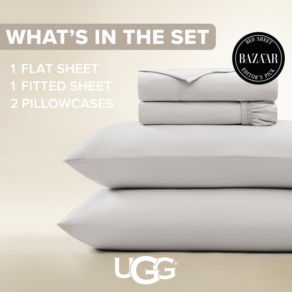 UGG Hedi King Size Sheets Set, Luxury Cooling Sheets, 4-Piece, Grey