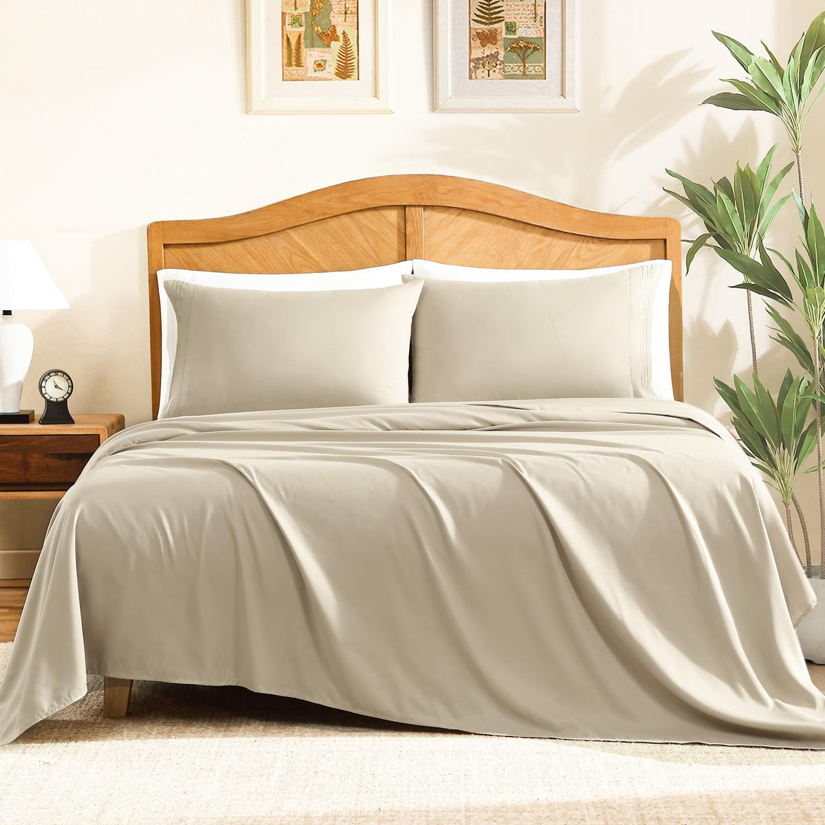 ClevaHome Queen Sheets Set, 4-Piece Fitted Queen Sheets, Lilac