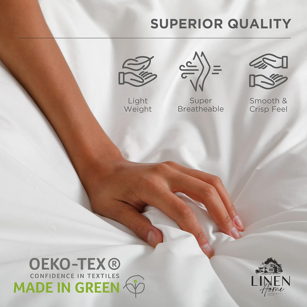 Linen Home Queen Size Fitted Sheet only 100% Cotton Percale, White