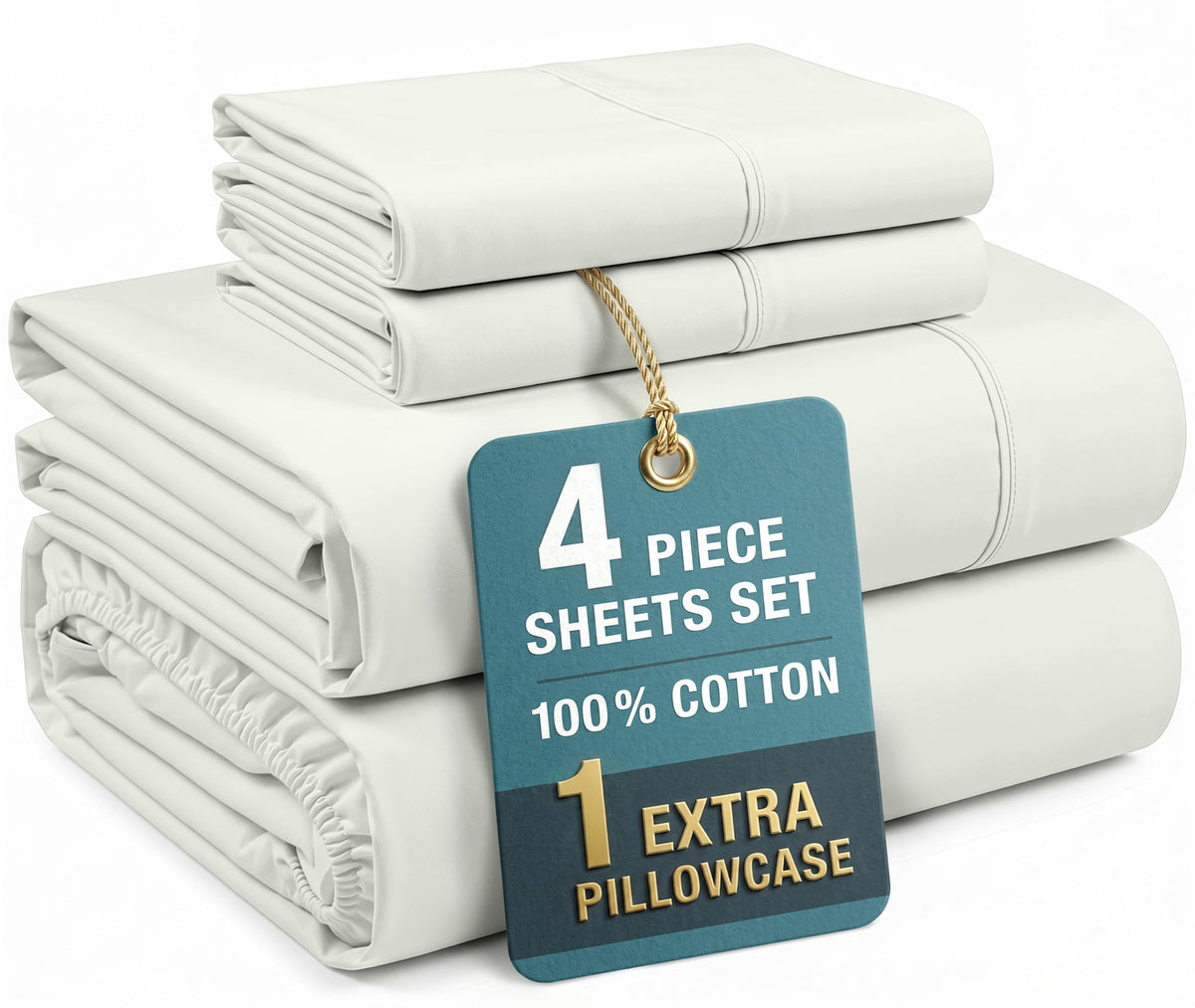 Casa Platino King Size Sheets Set –100% Cotton King Sheets with 4 Pillowcases, Lightweight Feel & Secure Fit, Crisp & Breathable Percale Weave with 15" Deep Pocket, Soft and Cozy – Pure White