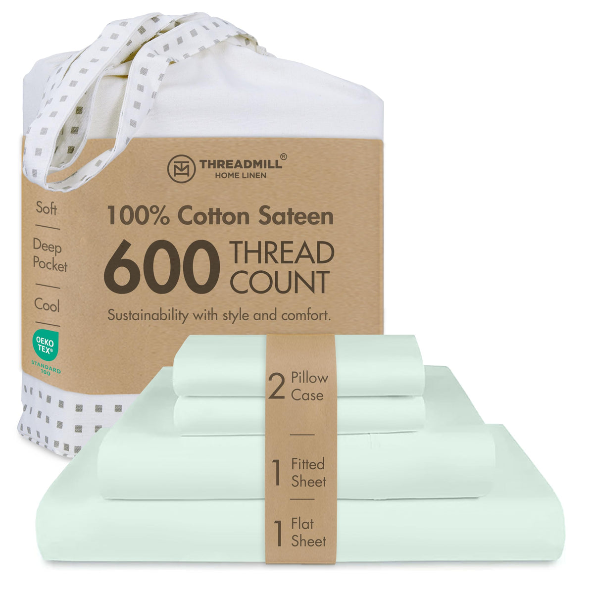 Threadmill 600 Thread Count Cotton Queen Sheet Set, Sateen, Dark Grey