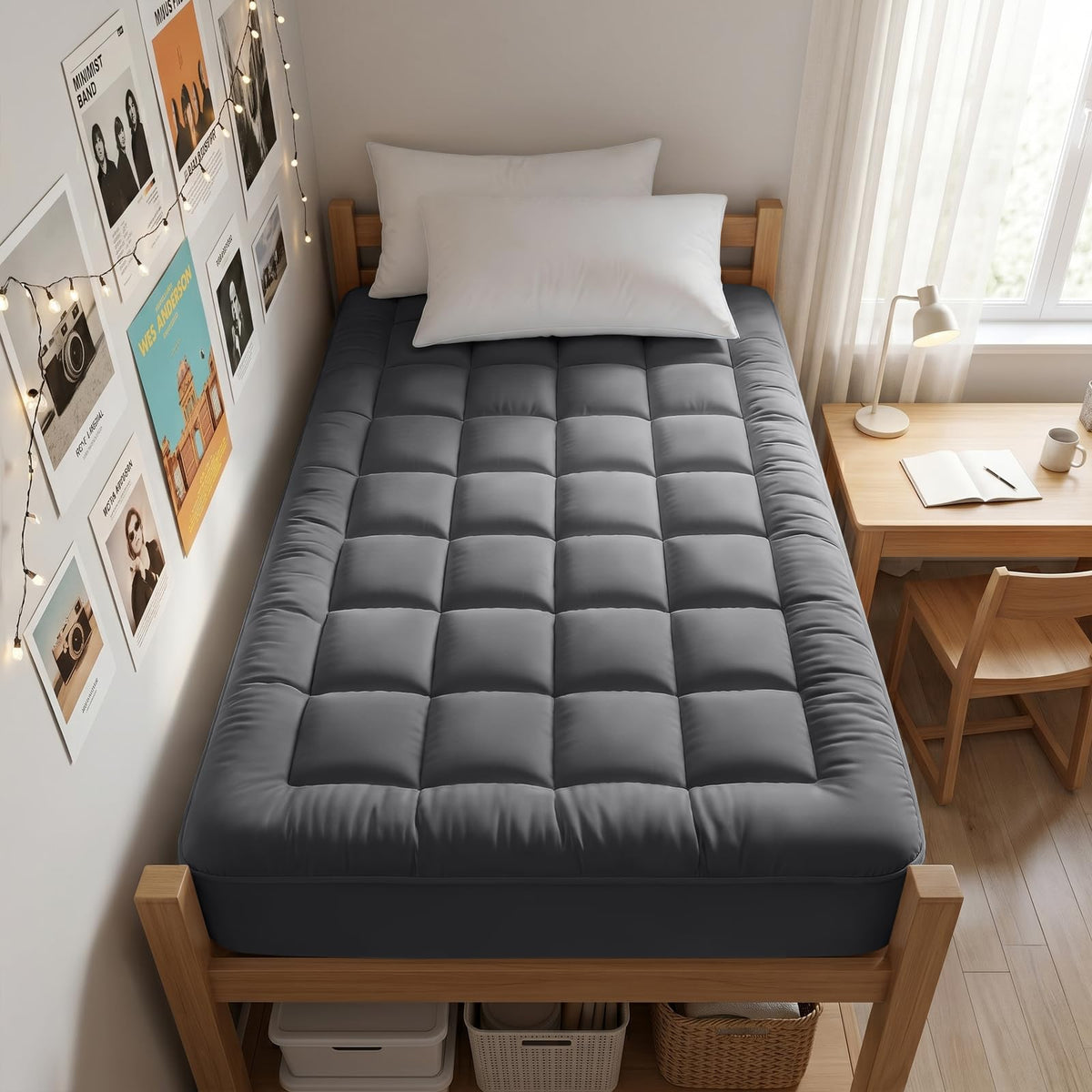 EASELAND Queen Size Mattress Pad Cotton Pillow Top Mattress Topper White
