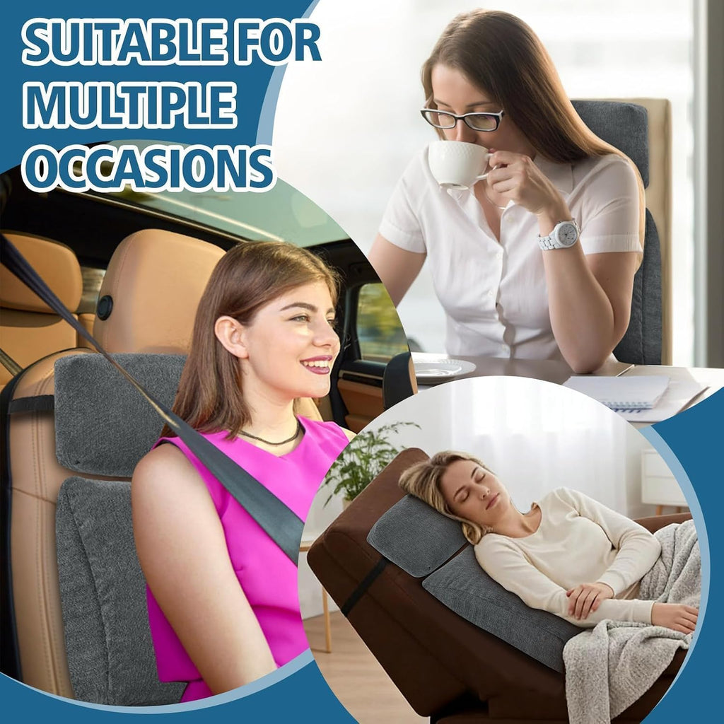 Lumbar Support Pillow for Recliner Chair with Headrest, Dual-Layer Large Back Pillow for Deep Couch & Sofa, Memory Foam Lower Back Support Cushion Set for Sciatica Relief Dark Grey