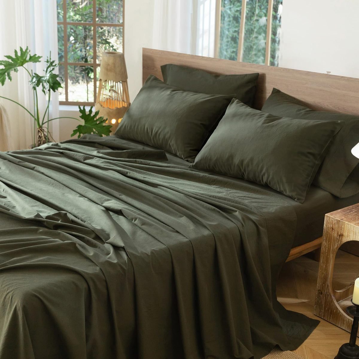 MooMee Sheet Set 100% Washed Cotton Lived-in Extra Deep Pocket King