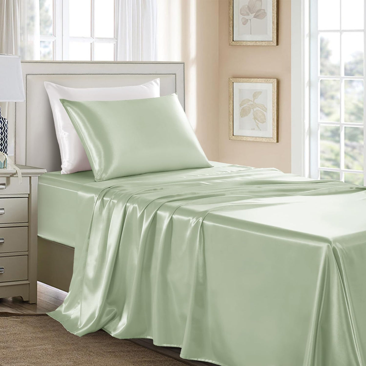 Satin Sheets Full Size - 4 Pieces Luxury Silky Soft Bed Sheets, Wrinkle-Free Black Satin Silk Sheet Set with 1 Deep Pocket Fitted Sheet, 1 Flat Sheet, 2 Pillow Cases
