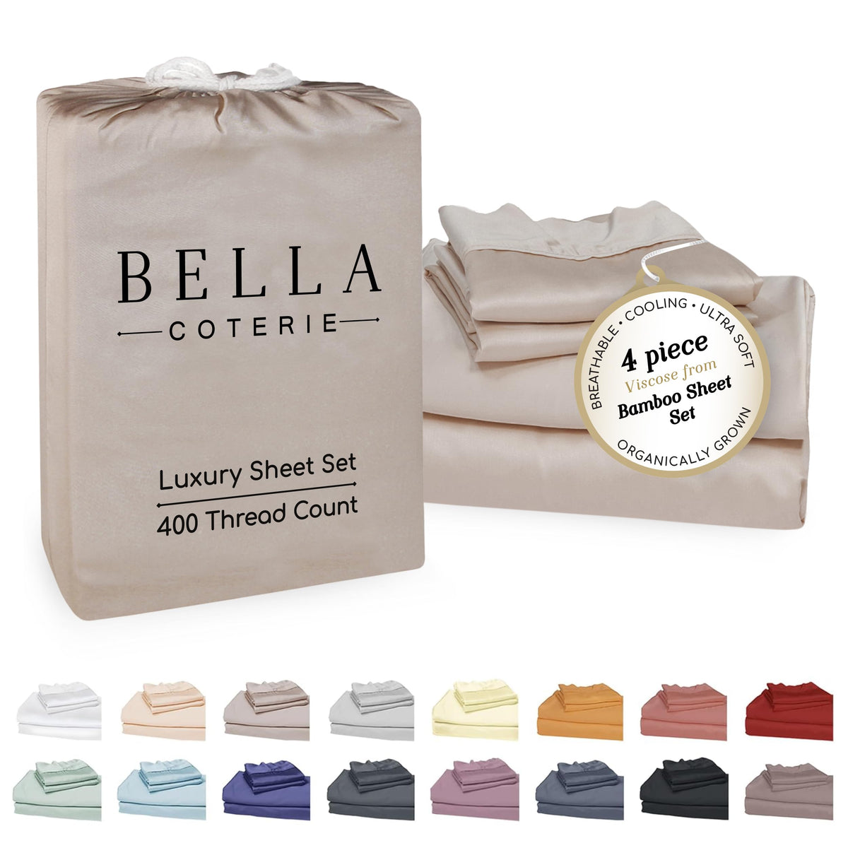 Bella Coterie Luxury Bamboo Viscose Queen Size Sheet Set