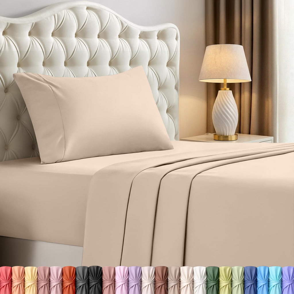 Queen Sheets Set, 4 Pieces 16" Deep Pocket Hotel Luxury Bed Sheets, Brown