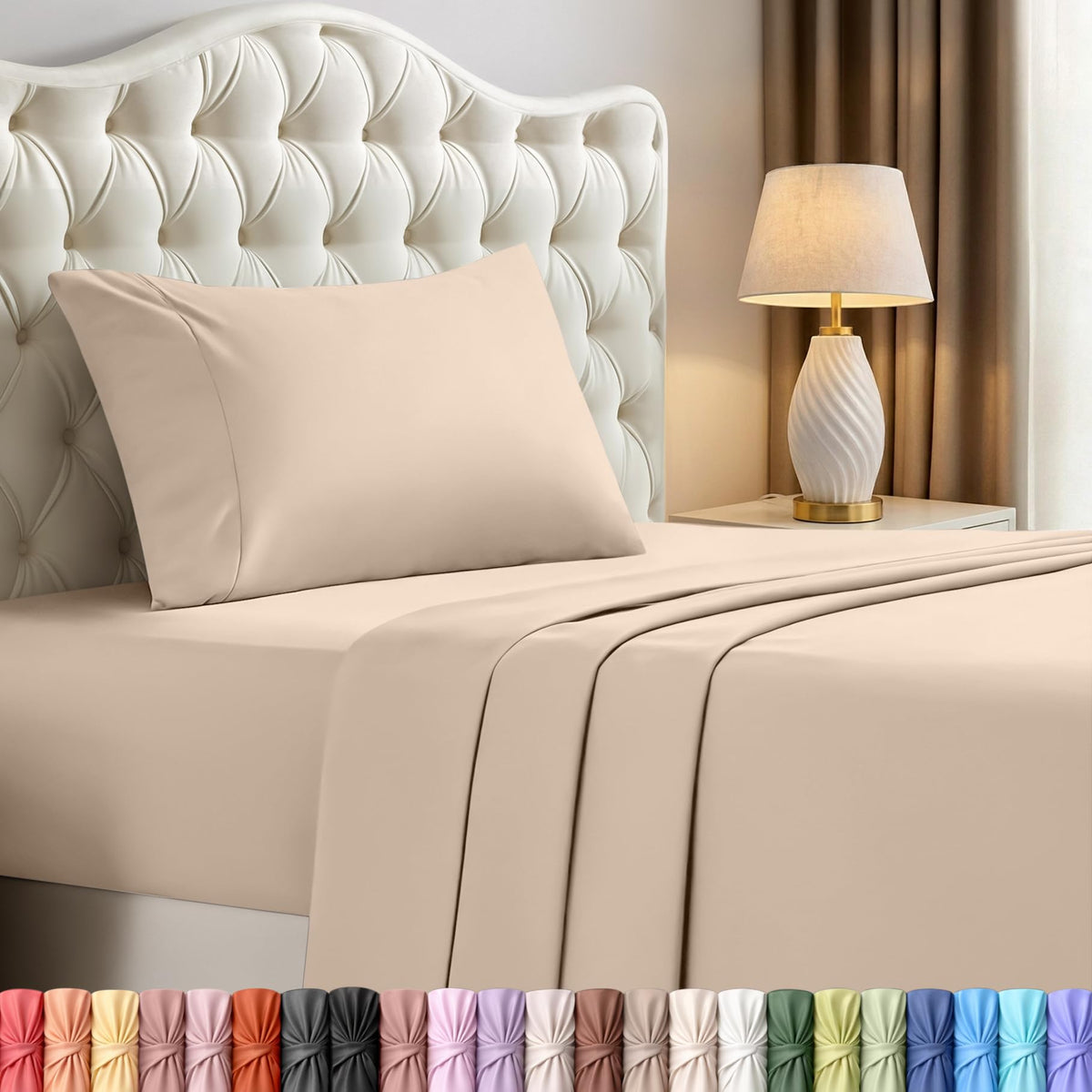 Queen Sheets Set, 4 Pieces 16" Deep Pocket Hotel Luxury Bed Sheets, Brown