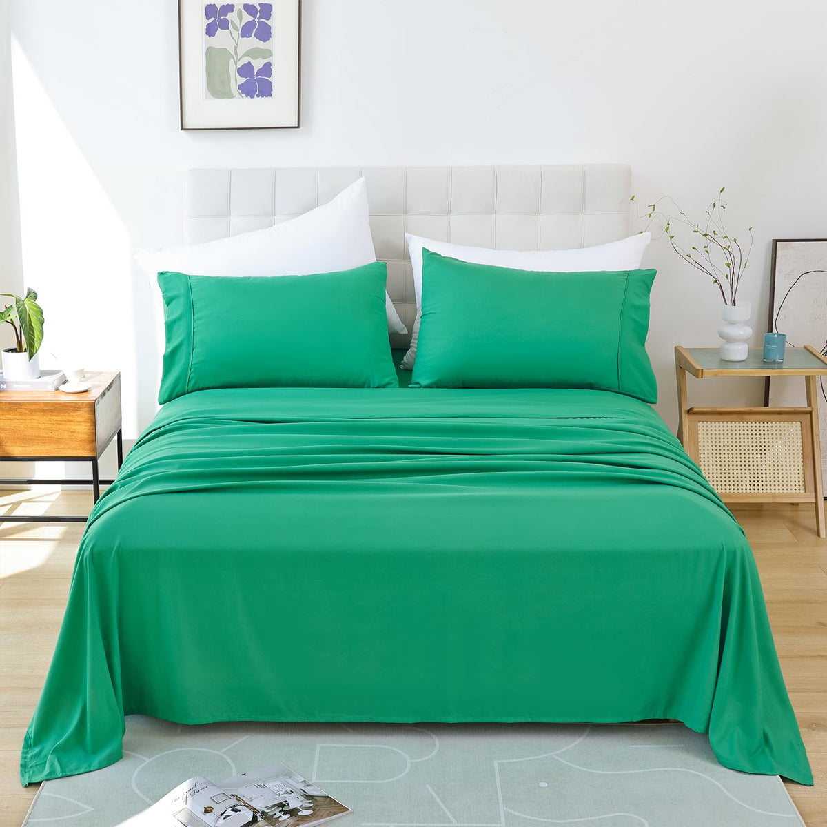 Queen Size Sheet Set, 4 Piece Soft Bed Sheets, Deep Pockets