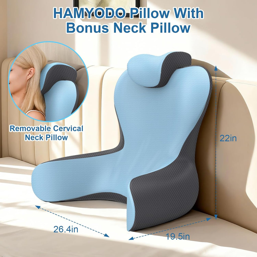 22" XL Reading Pillow Sitting in Bed,Back Support & Armrests(Blue & Dark)