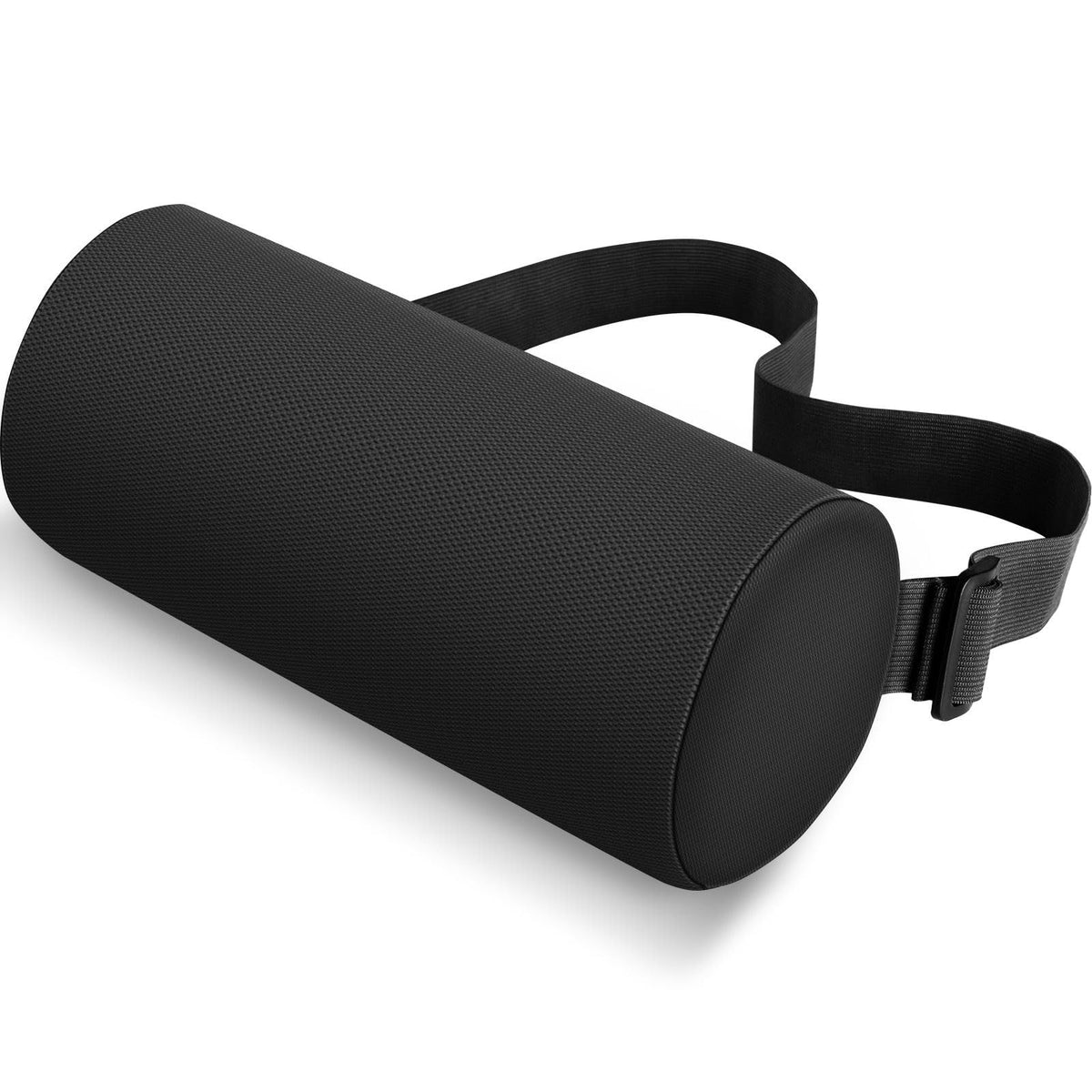 CushZone Lumbar Roll Support Pillow, Memory Foam Back Cushion, Black