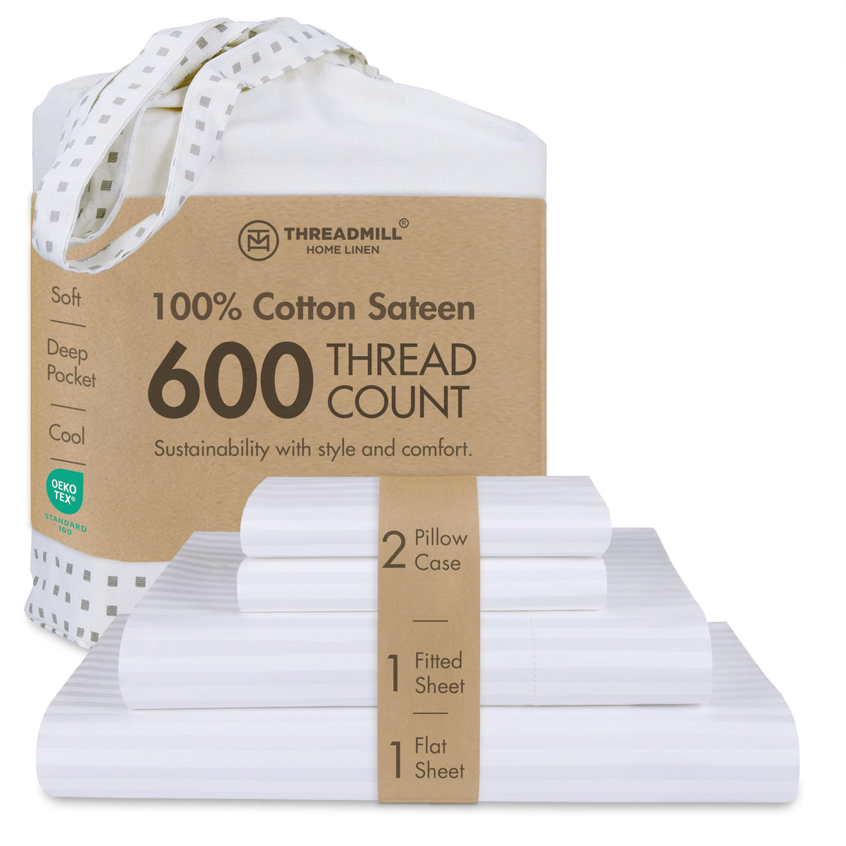 Threadmill 600 Thread Count Cotton Queen Sheet Set, Sateen, Dark Grey