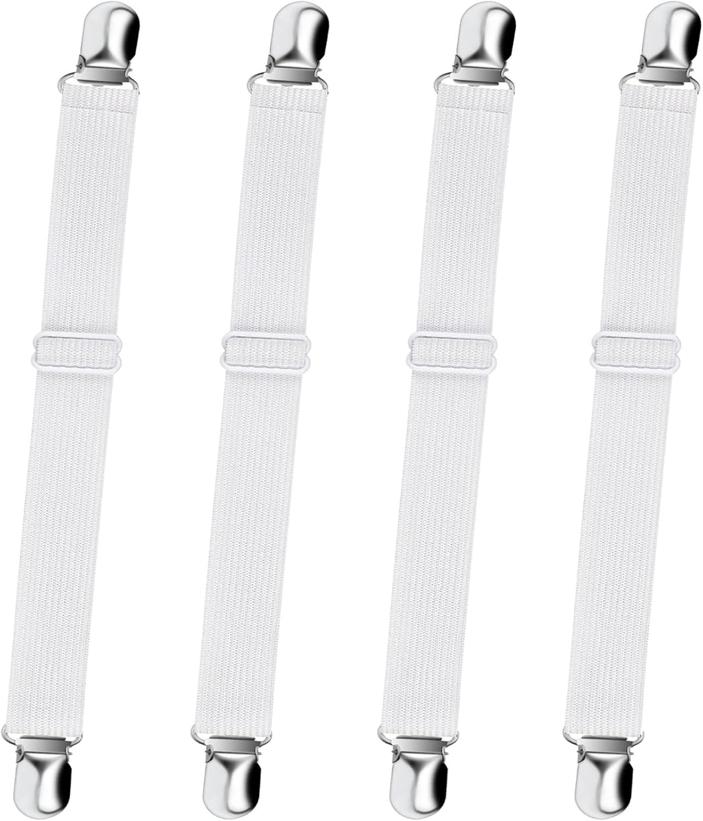 Sopito Sheet Straps, Adjustable Elastic Bed Sheet Holder, 4pcs White