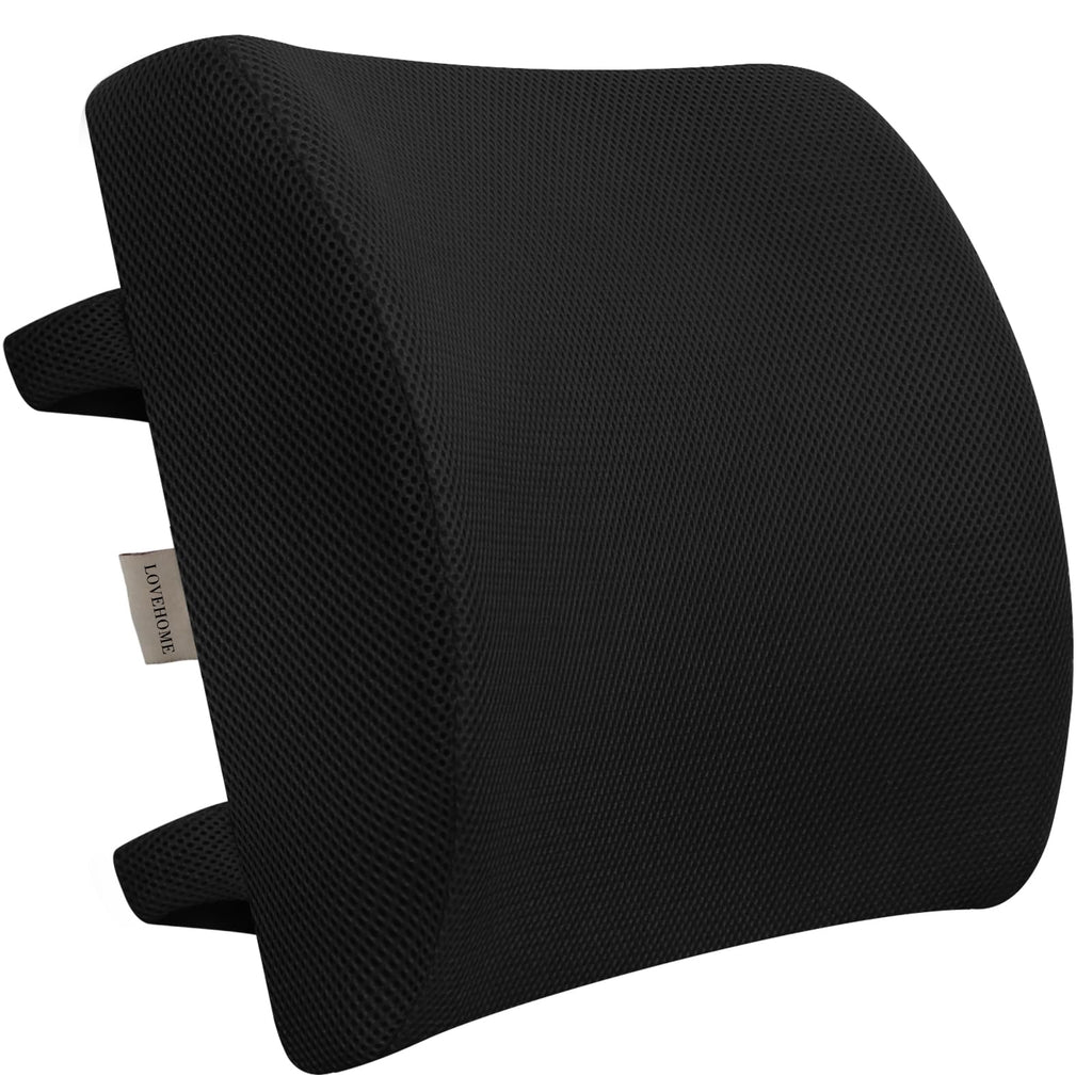 Lumbar Pillow for Chair and Car, Back Support for Office, Memory Foam Cushion with Mesh Cover - Black