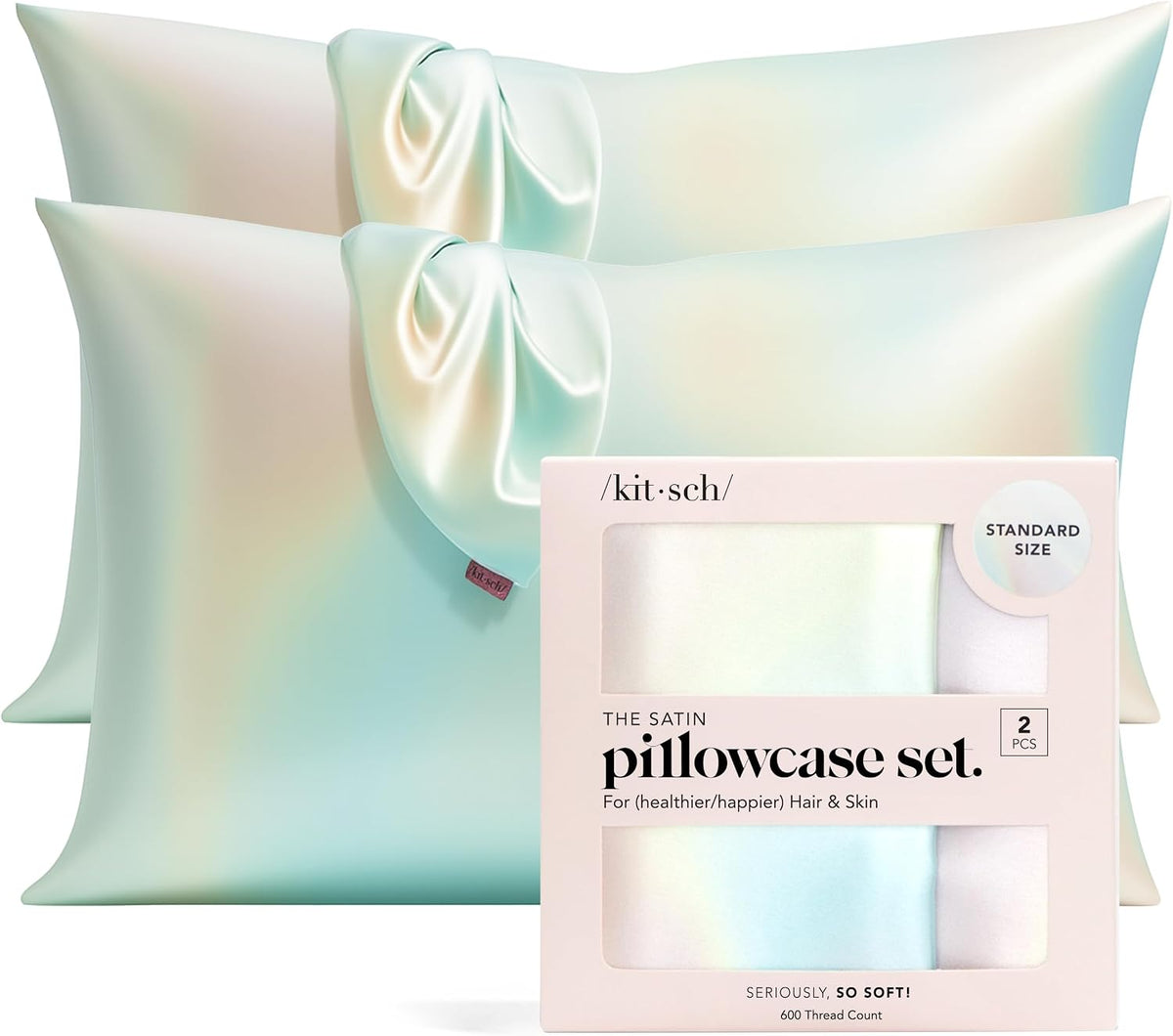 Kitsch Satin Pillowcase with Zipper - 2 pcs Standard Size, Aura