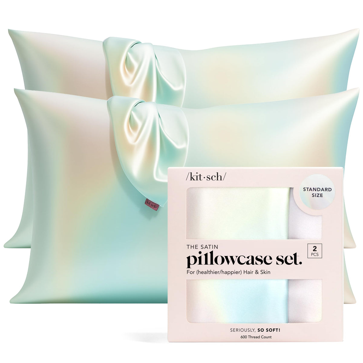 Kitsch Satin Pillowcase with Zipper - 2 pcs Standard Size, Aura