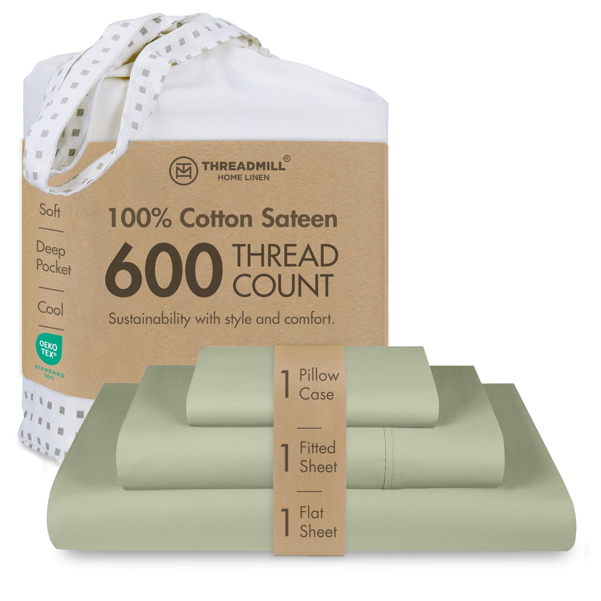 Threadmill 600 Thread Count Cotton Queen Sheet Set, Sateen, Dark Grey