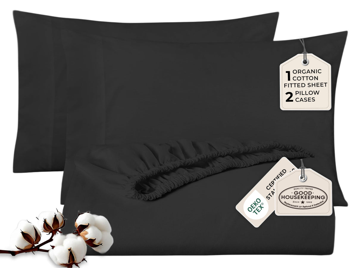 Royale Linen Fitted Sheet With Pillowcases - Queen Fitted Sheets With 2 Pillowcase - 300 Thread Count 100% Organic Cotton - Fit Mattress Up to 18" Deep - Soft & Breathable - Sage Green (No Flat Sheet)