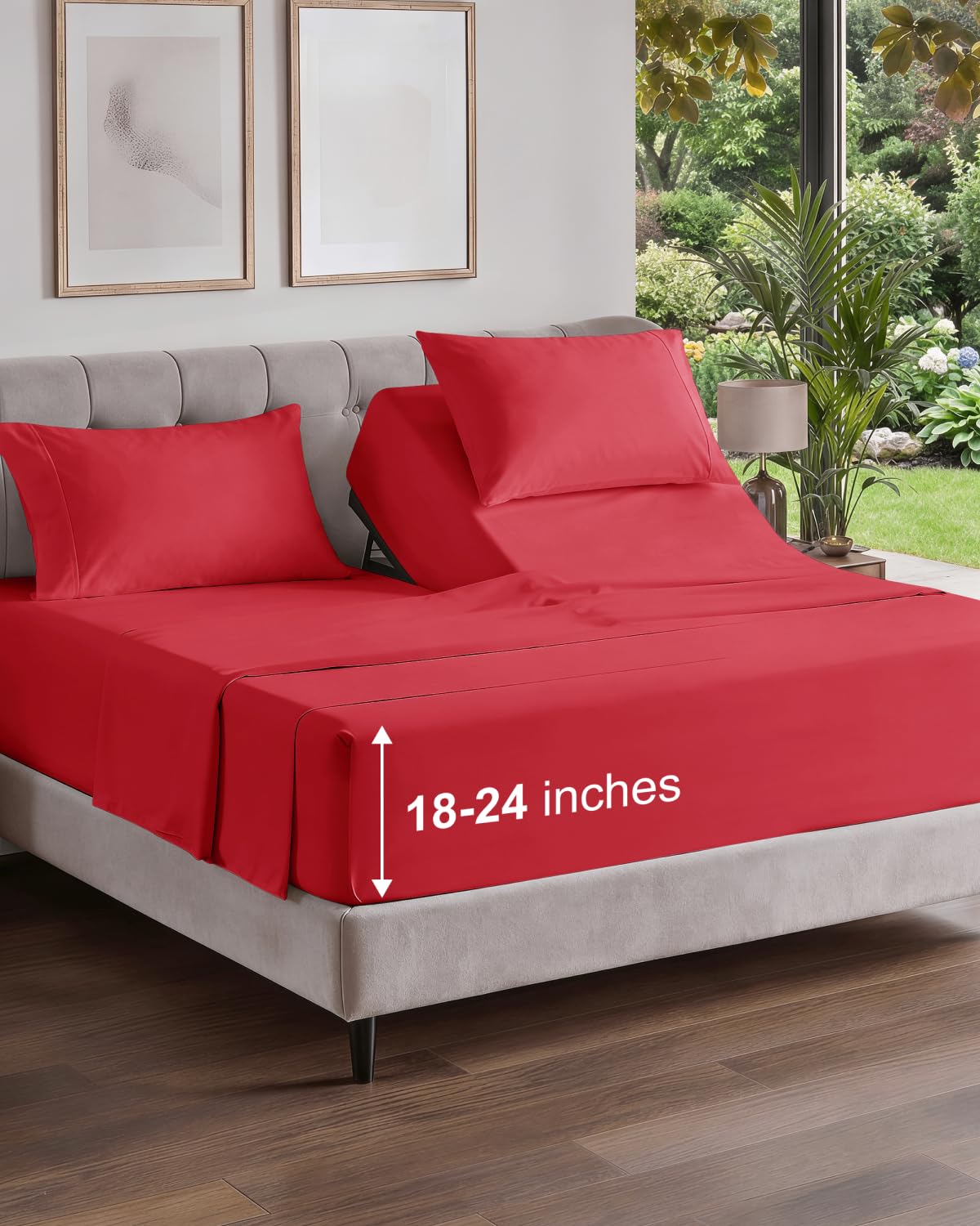 Extra Deep Queen Sheet Set - 4 Piece Breathable Cooling Sheets - Dark Grey