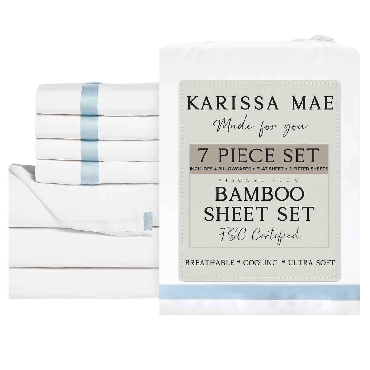 KARISSA MAE 7 Piece Luxury Bamboo Viscose Split King Sheets, FSC Certified