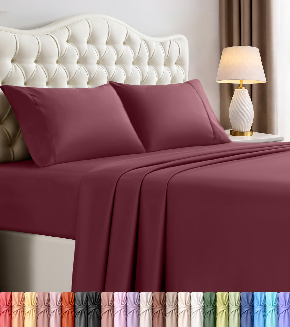 Queen Sheets Set, 4 Pieces 16" Deep Pocket Hotel Luxury Bed Sheets, Brown