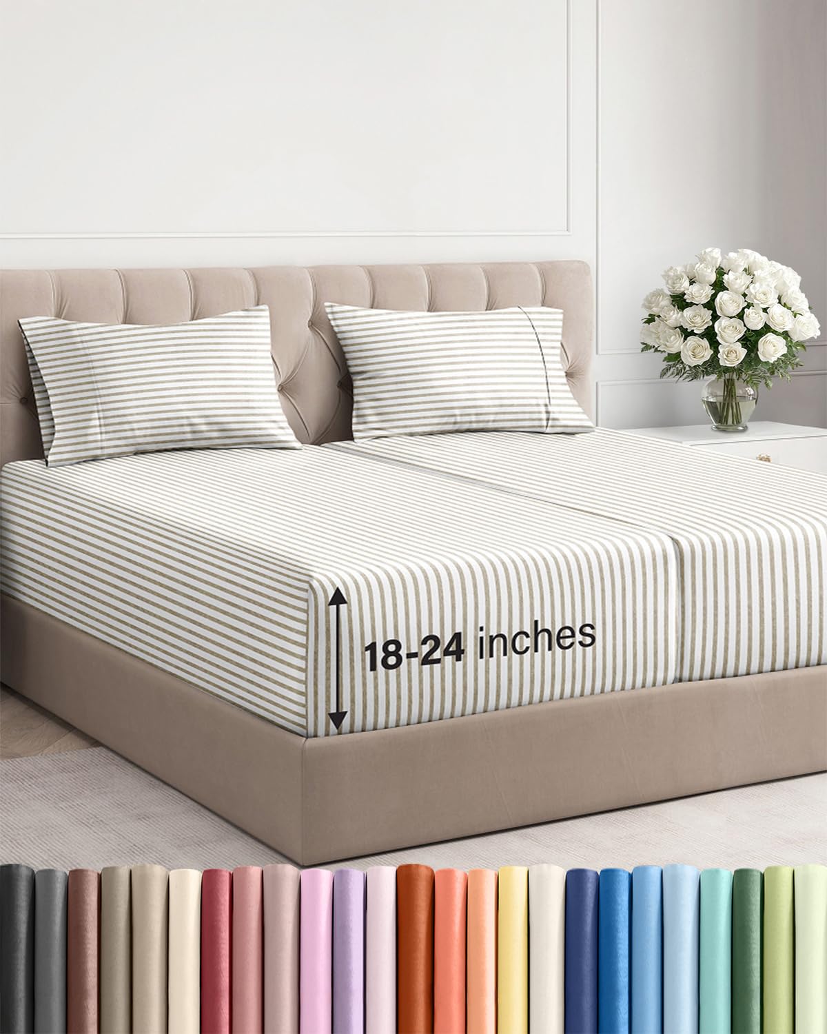 Extra Deep Queen Sheet Set - 4 Piece Breathable Cooling Sheets - Dark Grey