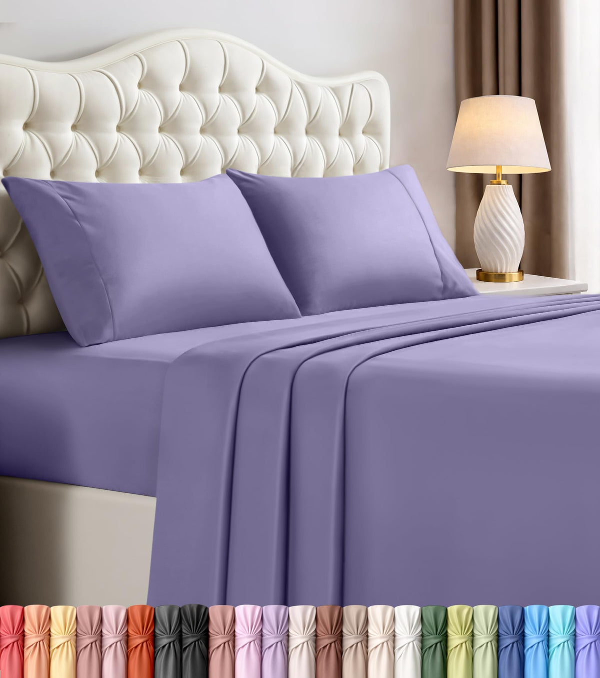 Queen Sheets Set, 4 Pieces 16" Deep Pocket Hotel Luxury Bed Sheets, Brown