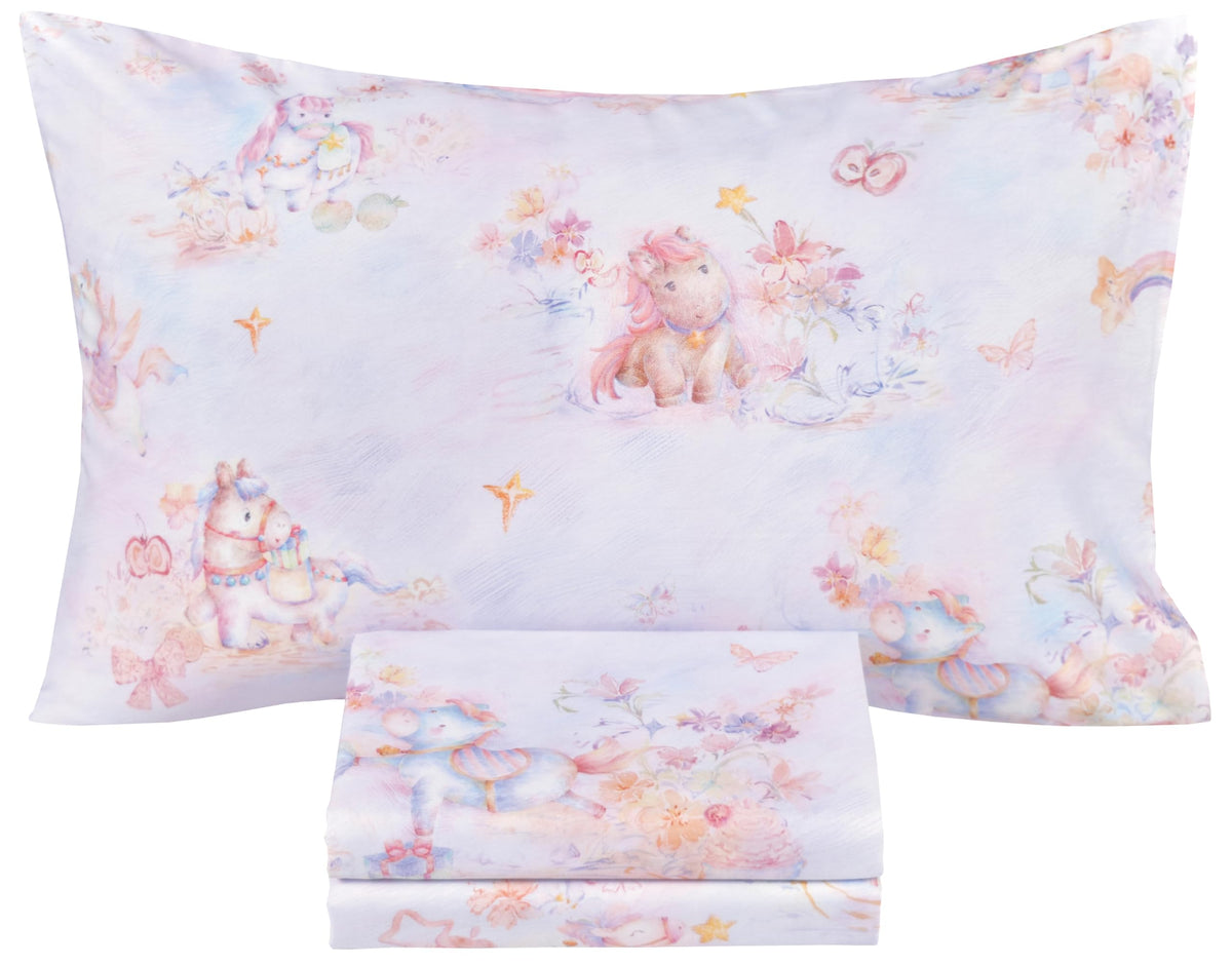 Scientific Sleep Moon & Stars Boys Girls 100% Cotton 3 Pcs Twin Bed Sheet Set Kids Toddler Teen, Flat Sheet & Fitted Sheet & Pillowcase Kids Bedding Set
