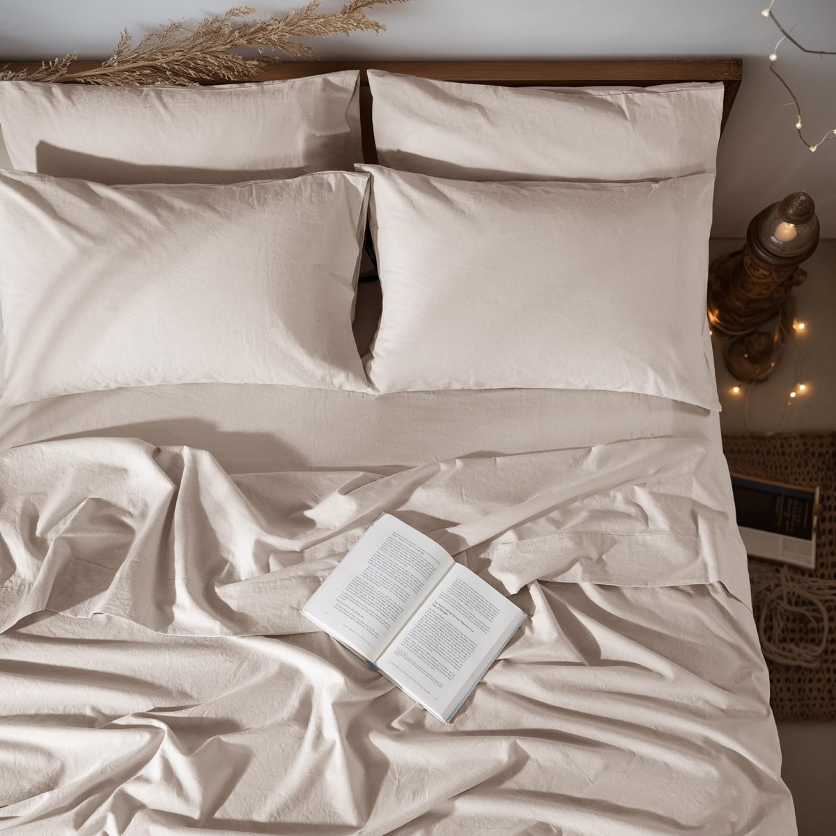 LBRO2M 100% French Pure Linen Sheet Set 4Pcs, 16" Deep Pocket Queen Size
