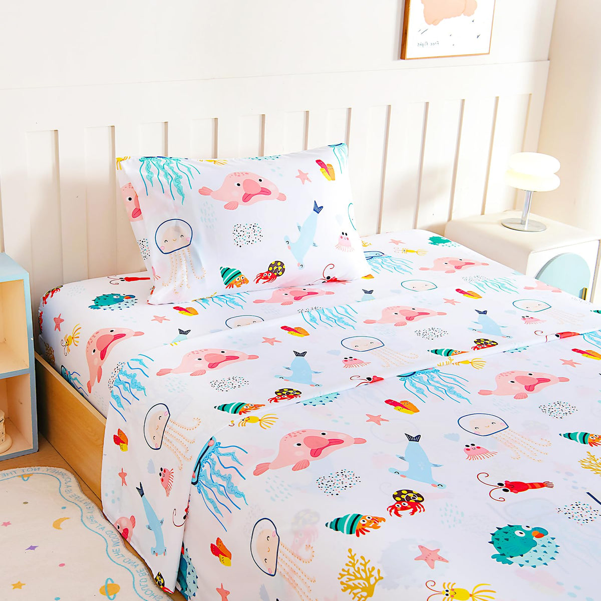 Full Sheet Set Kids - Pink Check 4 Pieces Soft Microfiber Cartoon Style Bedsheets for Boys Girls Teens, Oeko TEX Breathable 15 Inch Deep Pocket Sheets(Pink Bow)