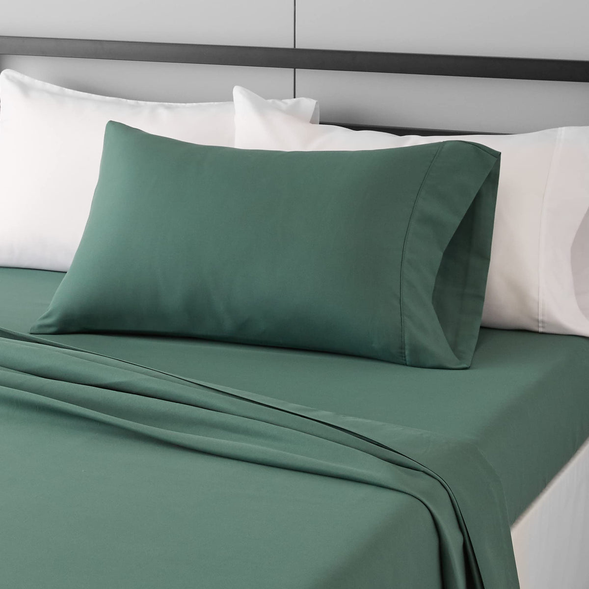 Amazon Basics Lightweight Super Soft Easy Care Wrinkle-Free Breathable Brushed Microfiber 3-Piece Bed Sheet Set with 14-Inch Deep Pockets, Twin, Dark Gray, Solid
