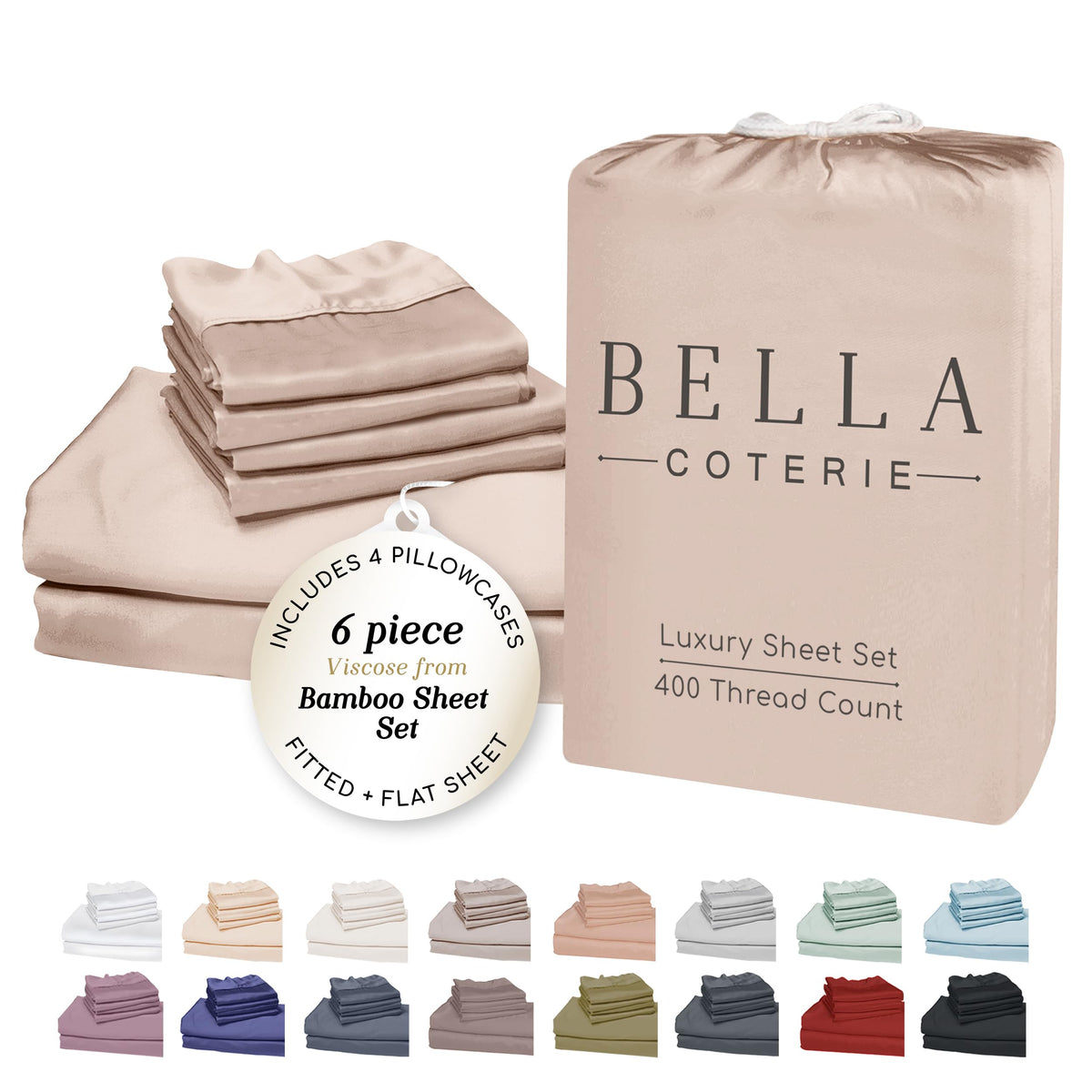 Bella Coterie Luxury Bamboo Viscose Queen Size Sheet Set