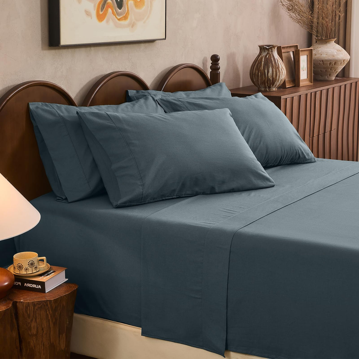 100% Linen Sheets Queen Size,Breathable & Durable 4-Piece Bed Flax Sheet Set,Soft All-Season Bedding for Hot Sleepers 16" Deep Pocket Oeko-TEX Certified,（Queen, Linen）